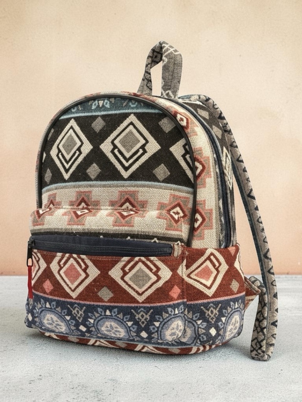 Boho Geometric Mini Backpack - Rust Multi